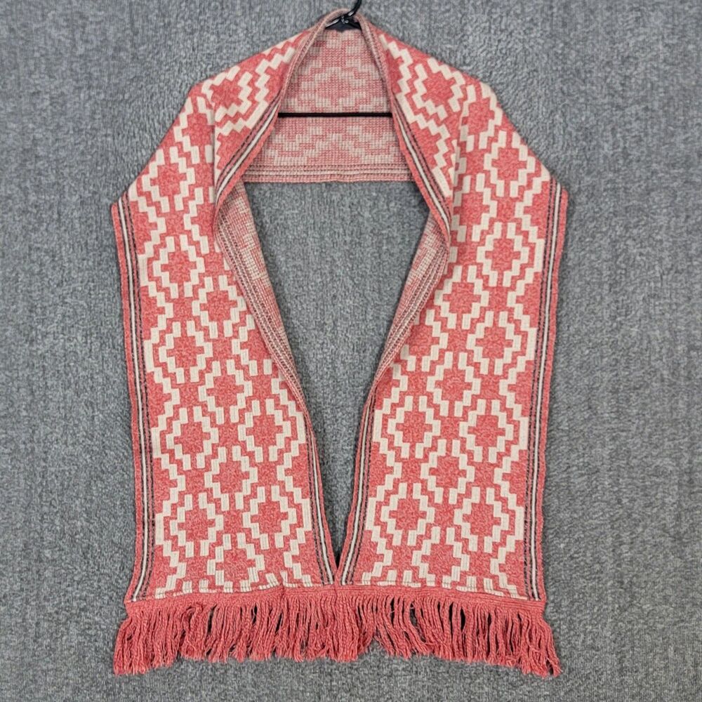 Arandu Knit Fringed Scarf Mens Red Geometric Bufanda Guarda Pampa Argentina
